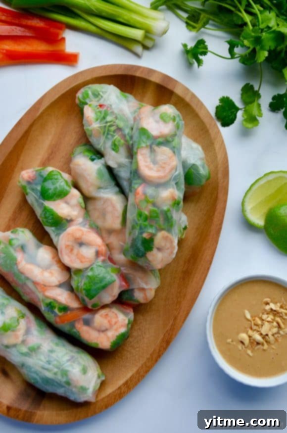 Thai Spring Rolls with peanut sauce, limes and veggies