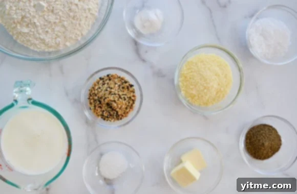 Small glass bowls containing the ingredients to make homemade bread