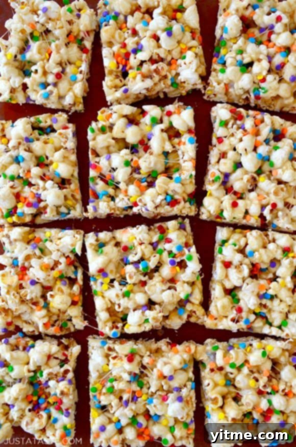 Squares of Funfetti Marshmallow Popcorn Treats