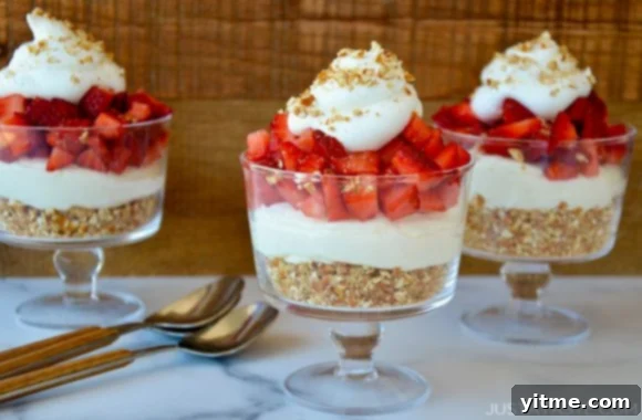 Easy and delicious Strawberry Pretzel Dessert Cups ready to be served