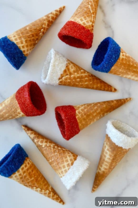 Dipped Red, White and Blue Ice Cream Cones