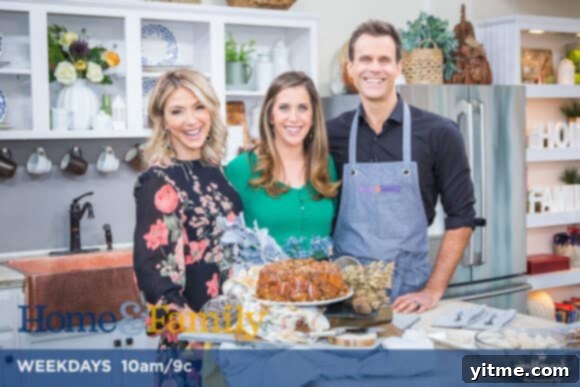 Kelly Senyei, cookbook author and chef, demonstrating a delightful recipe segment live on Hallmark Channel's Home & Family, sharing her culinary expertise and charm.