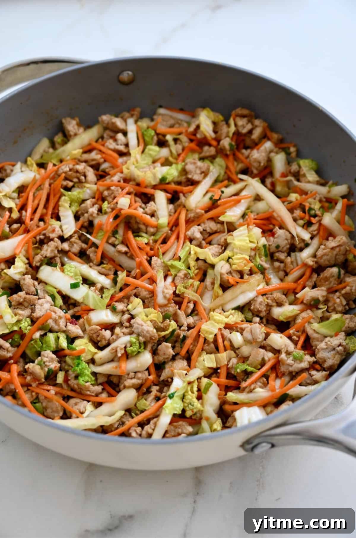 Egg roll mix in a skillet.