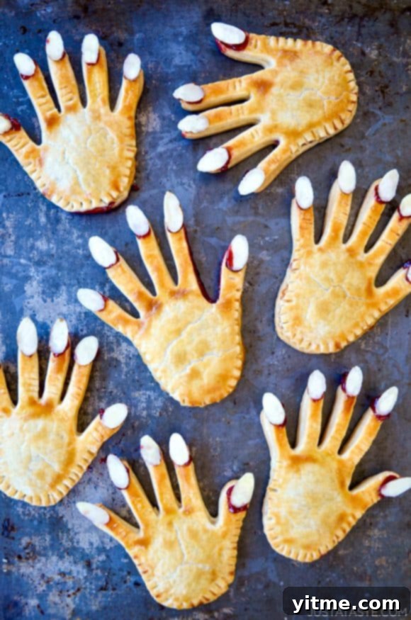 Top down view of Halloween Hand Pies with almond nails
