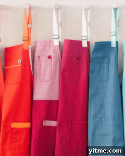 A vibrant collection of Hedley & Bennett aprons, exemplifying their high-quality, stylish culinary workwear.