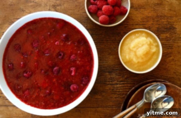 A delightful overhead shot of the Raspberry Applesauce Jell-O salad, showcasing its vibrant color and texture
