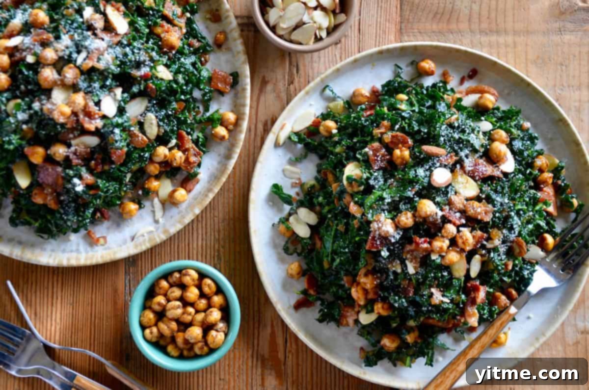 Kale salad with crispy chickpeas and almonds