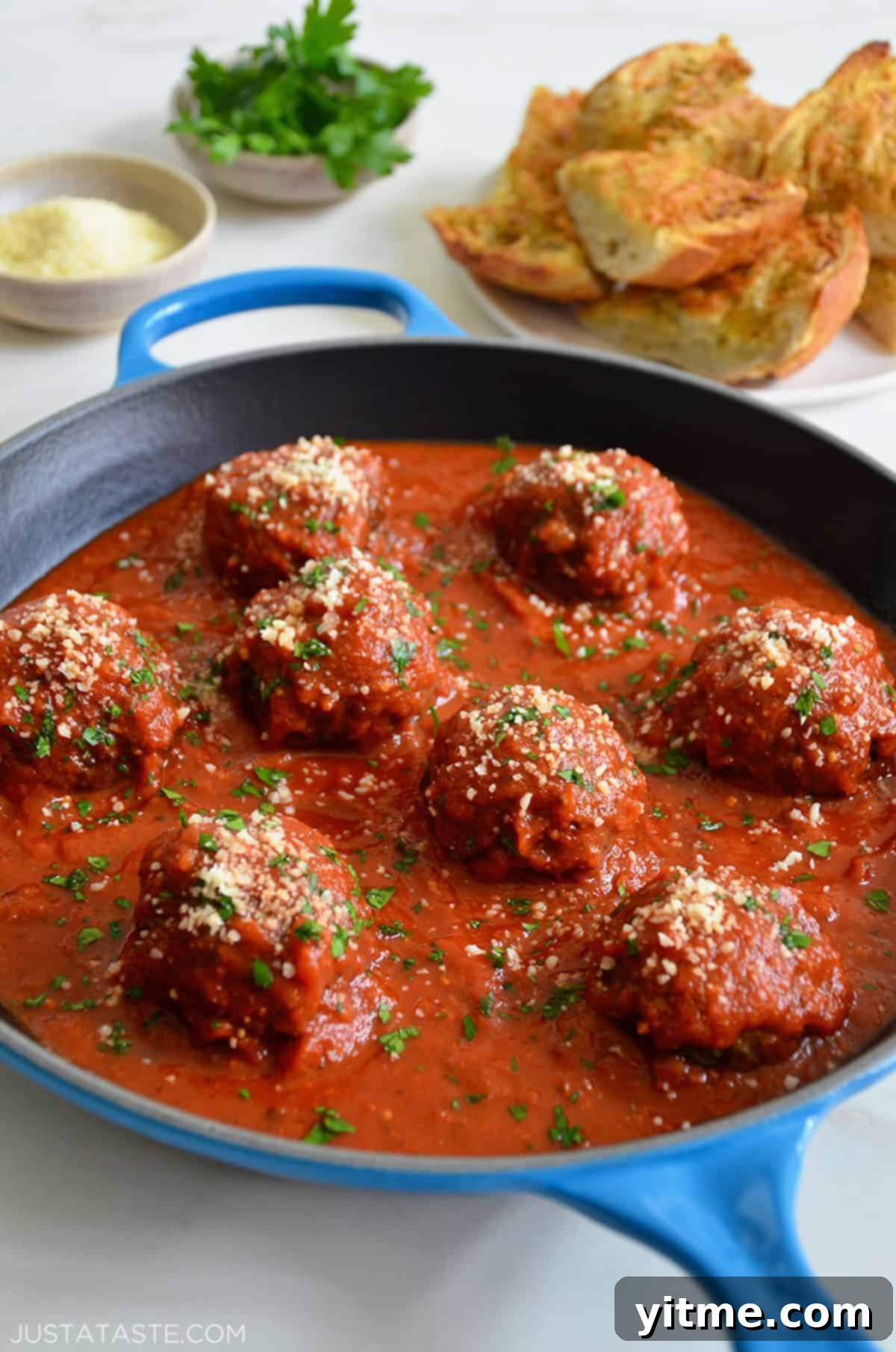 Mozzarella Meatballs Simmering in Marinara Sauce