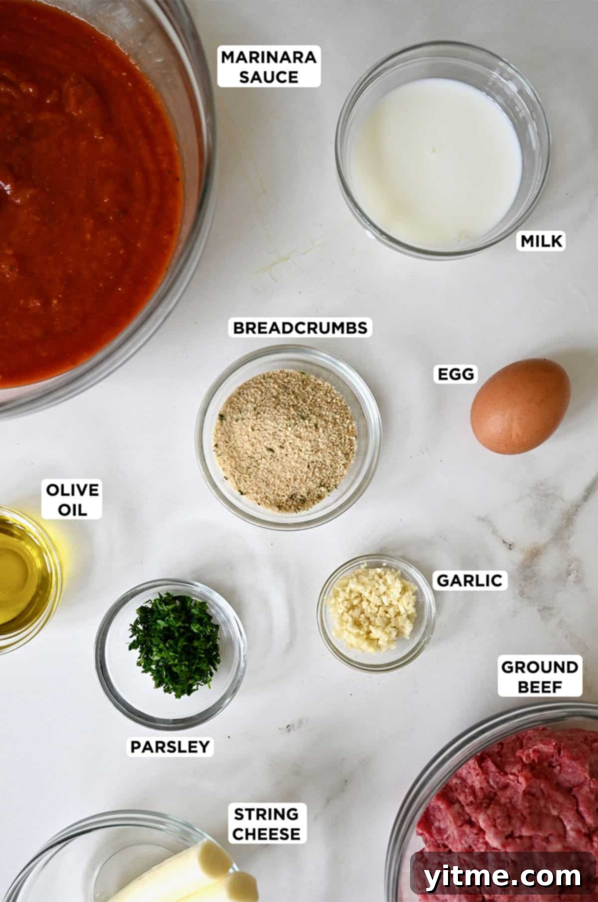 Ingredients for Mozzarella Stuffed Meatballs