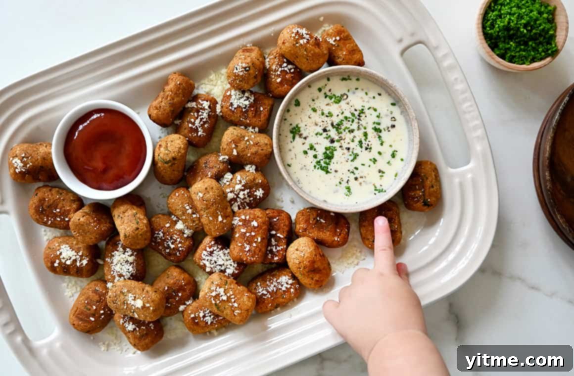 Close up of air fryer sweet potato tots with herbs.