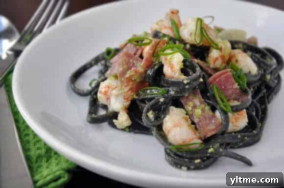 Babbo's Black Spaghetti with Jalapeno Pesto and Rock Shrimp