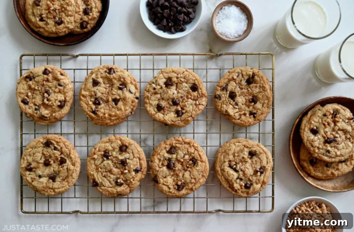Toffee chocolate chip cookies with milk