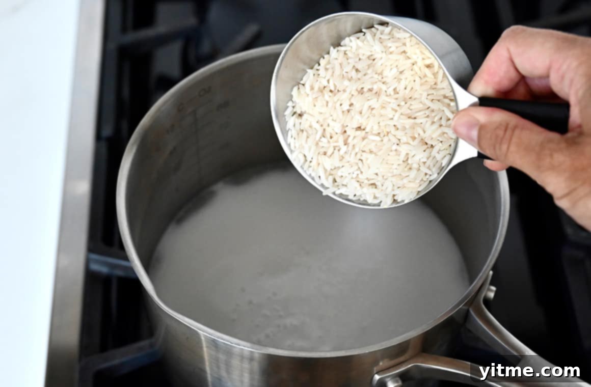 Luscious Coconut Rice: A Tropical Culinary Delight 3 Measuring cup of rice being poured into a pot
