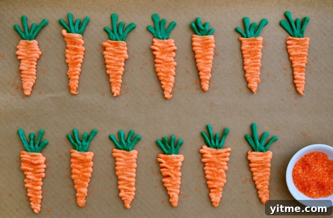 Zesty Carrot Cake Squares with Creamy Frosting 7 Candy melt "carrots" made from orange and green candy melts