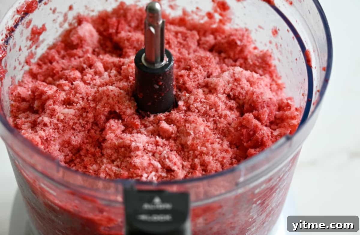 Close up of strawberry shaved ice in a food processor