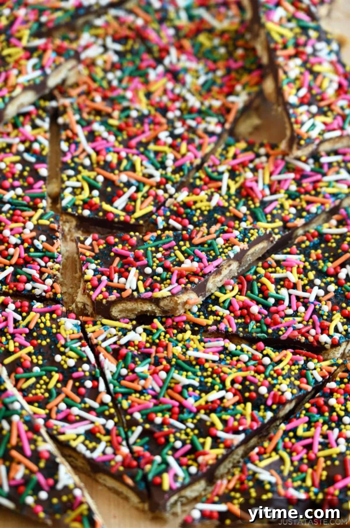 Rainbow studded cracker toffee.