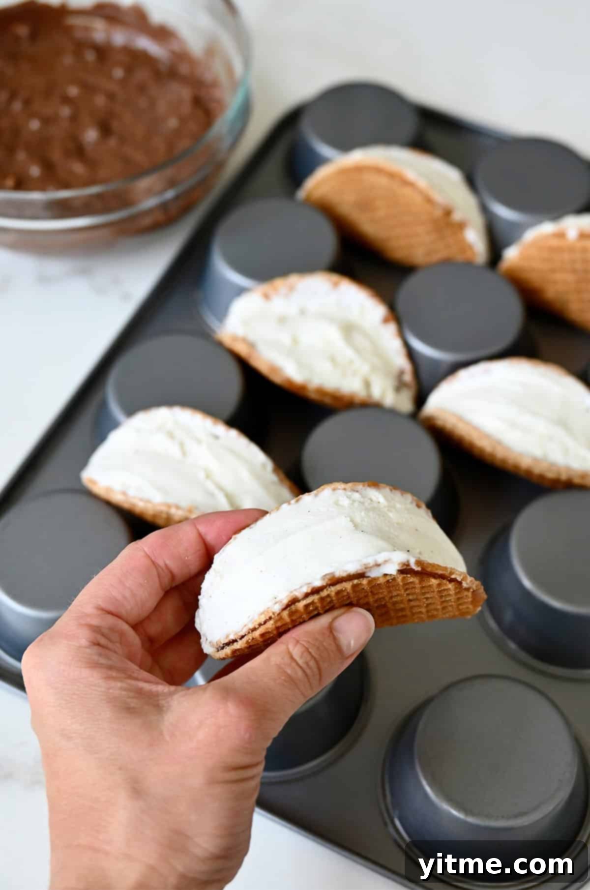 Vanilla ice cream in a stroopwafel taco shell