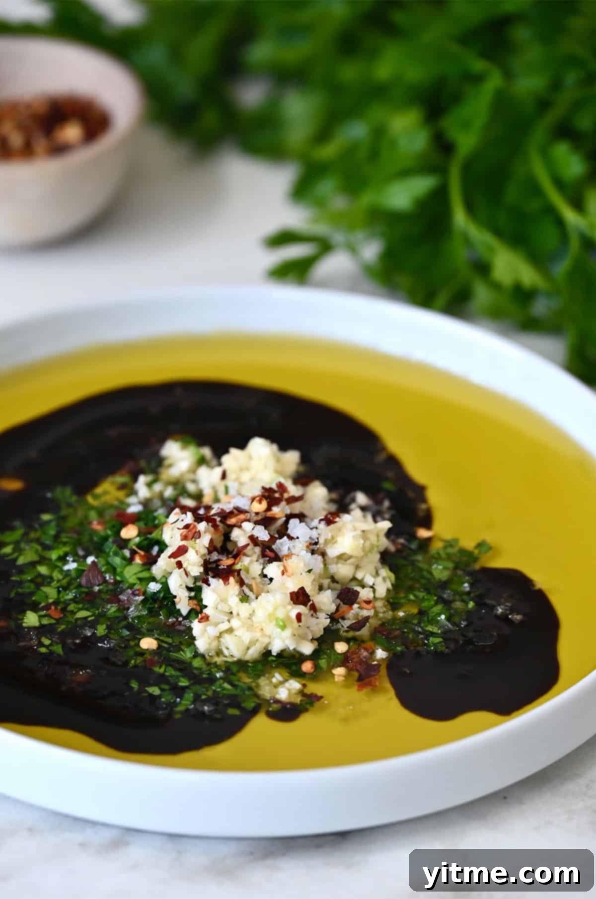 All ingredients combined in a shallow plate