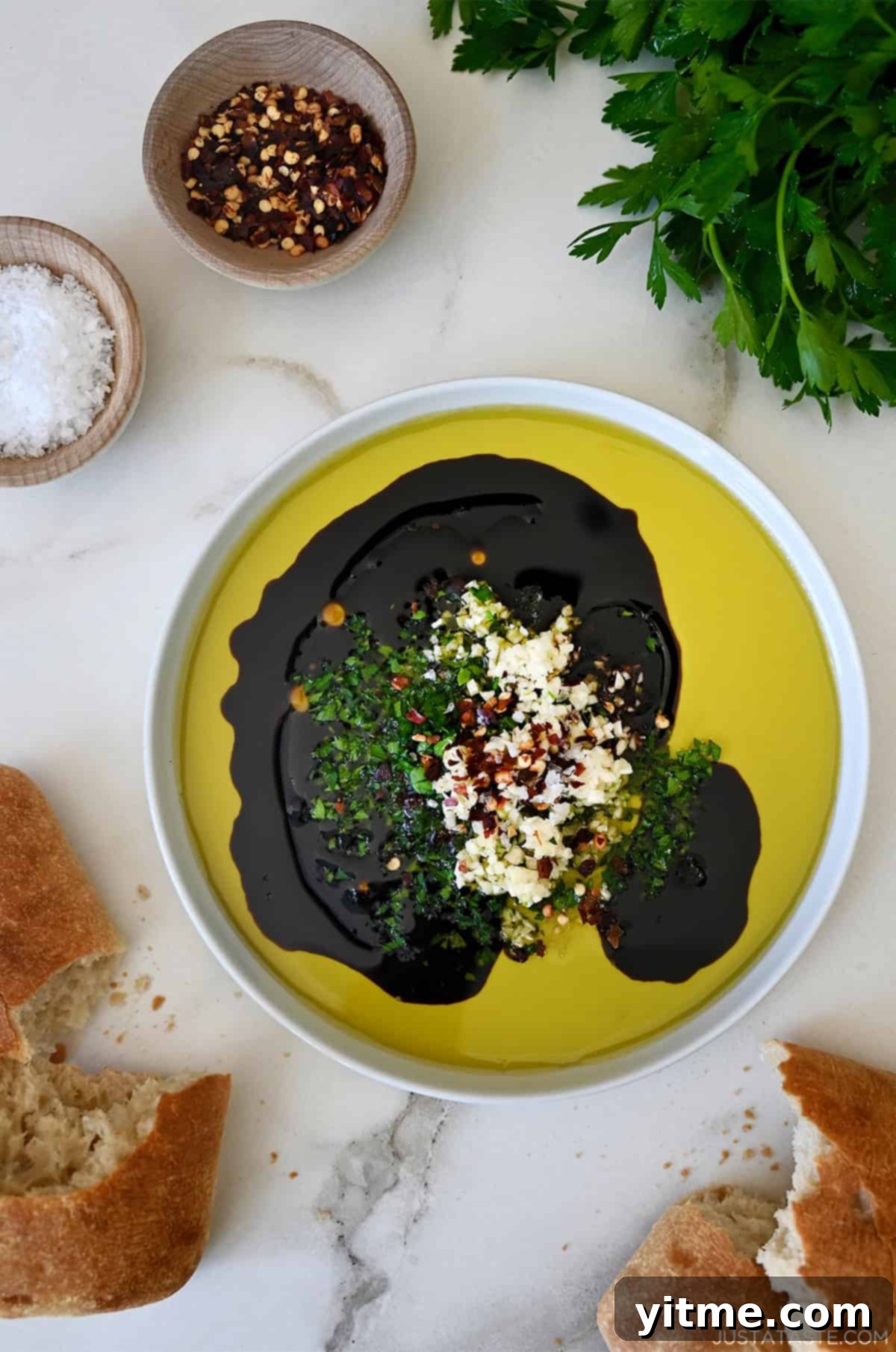 Bread dipping oil with crusty bread