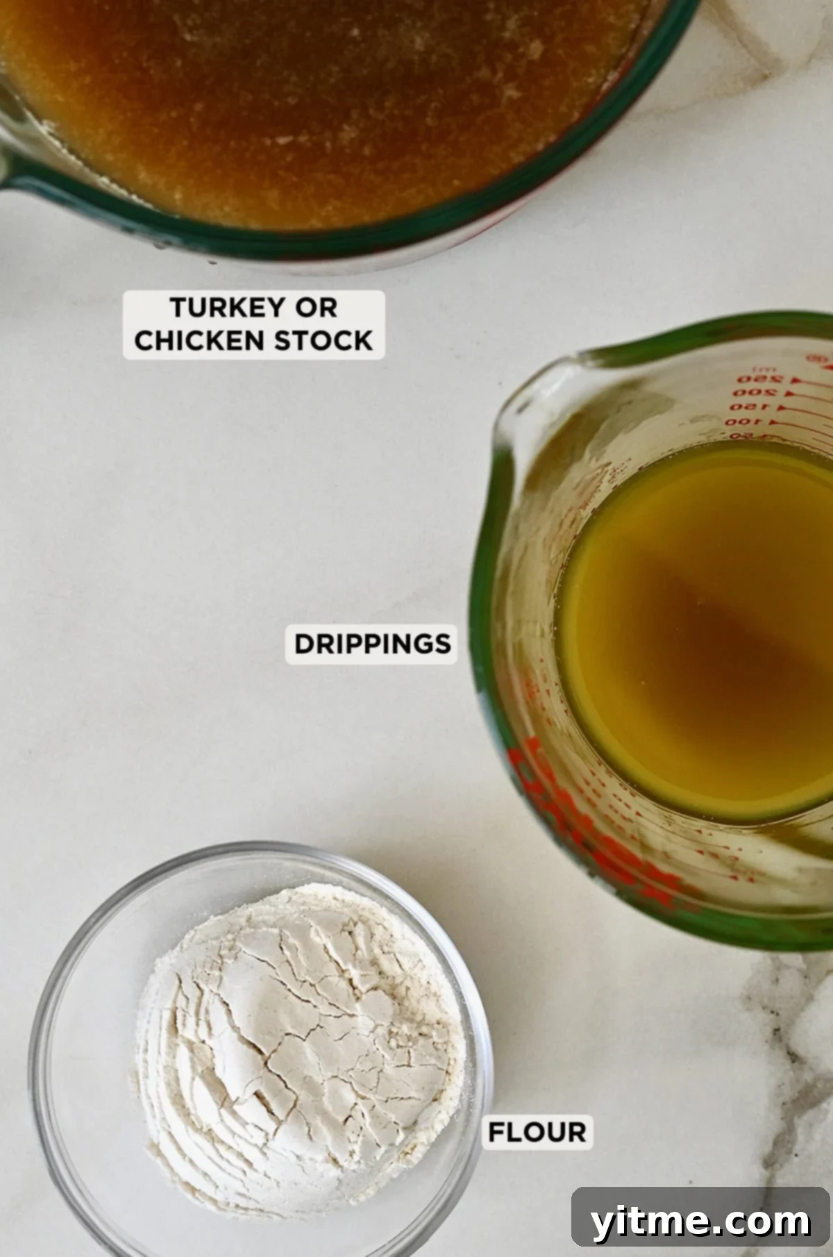 How to make gravy with just three ingredients: flour, drippings and stock.