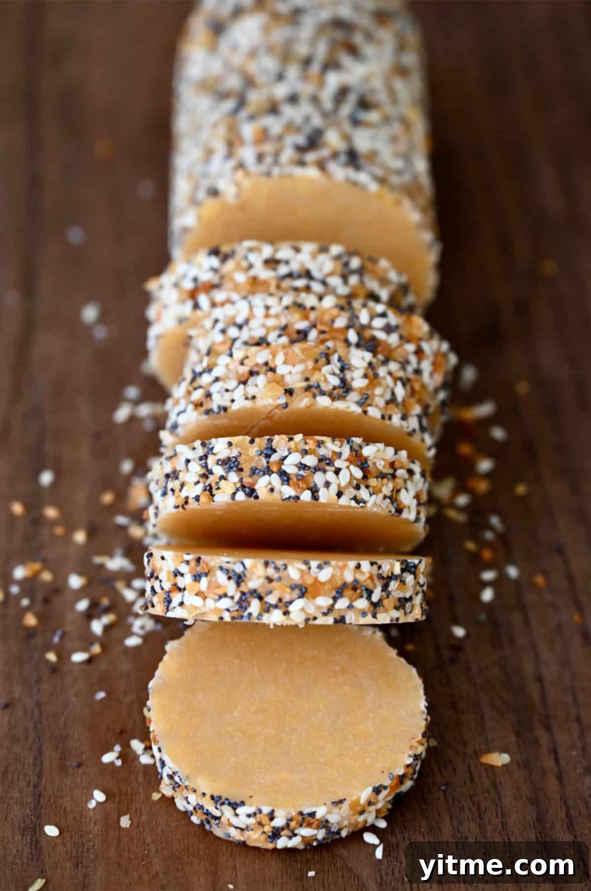 Sliced shortbread on a cutting board.