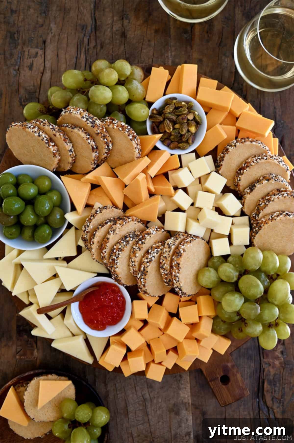 Savory shortbread cookies on a cheese board.