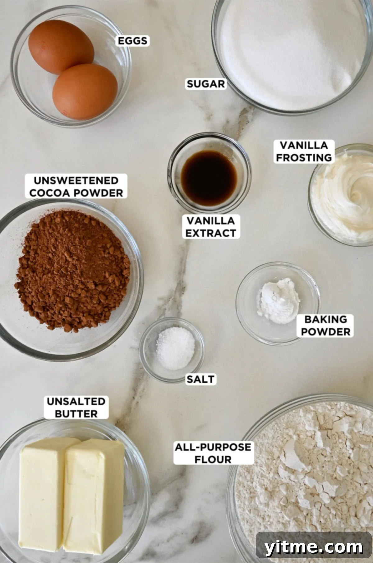 Chocolate football cookie ingredients in bowls. Perfect for delicious football cookies.