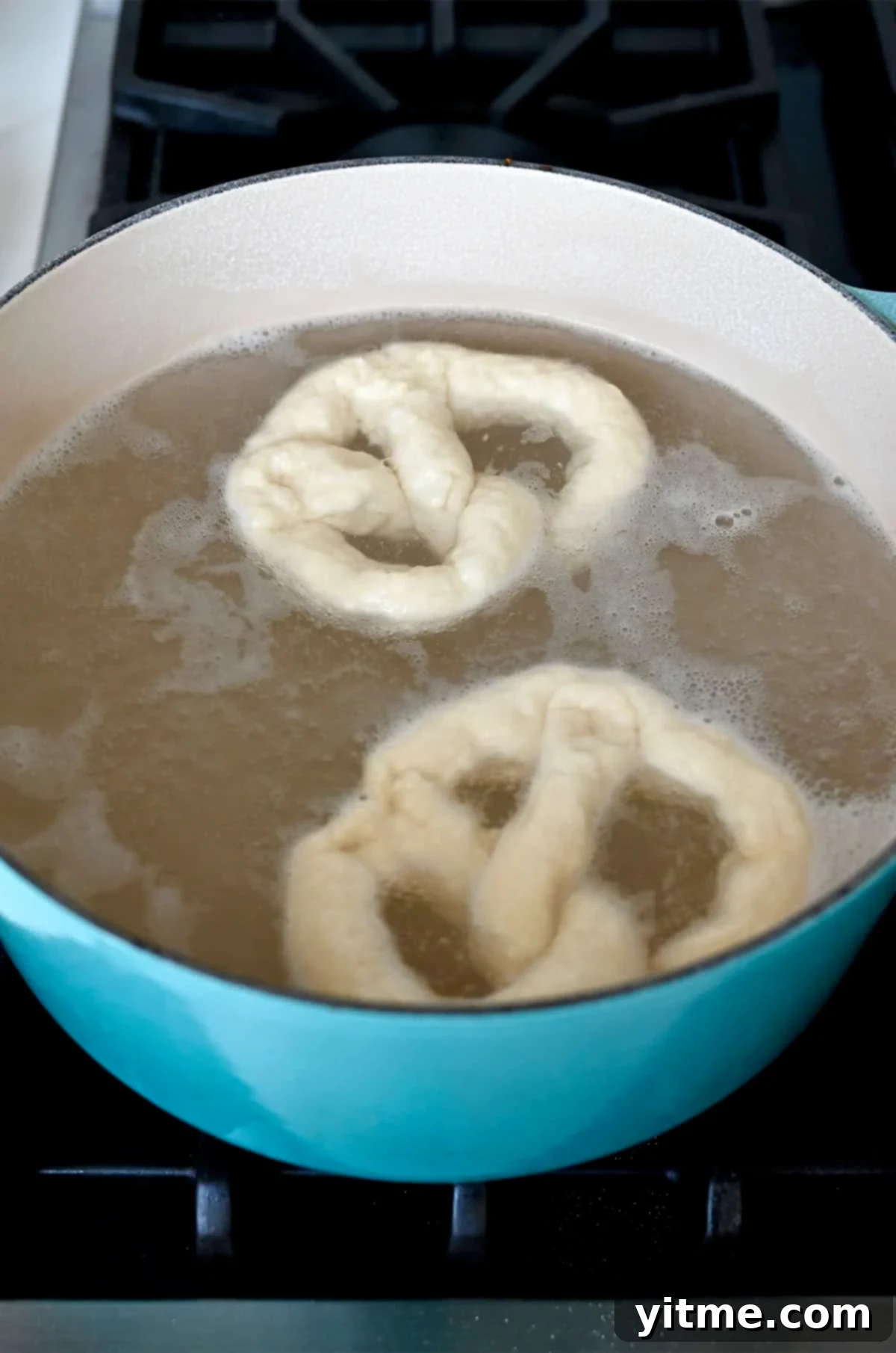 Boiling pretzel dough