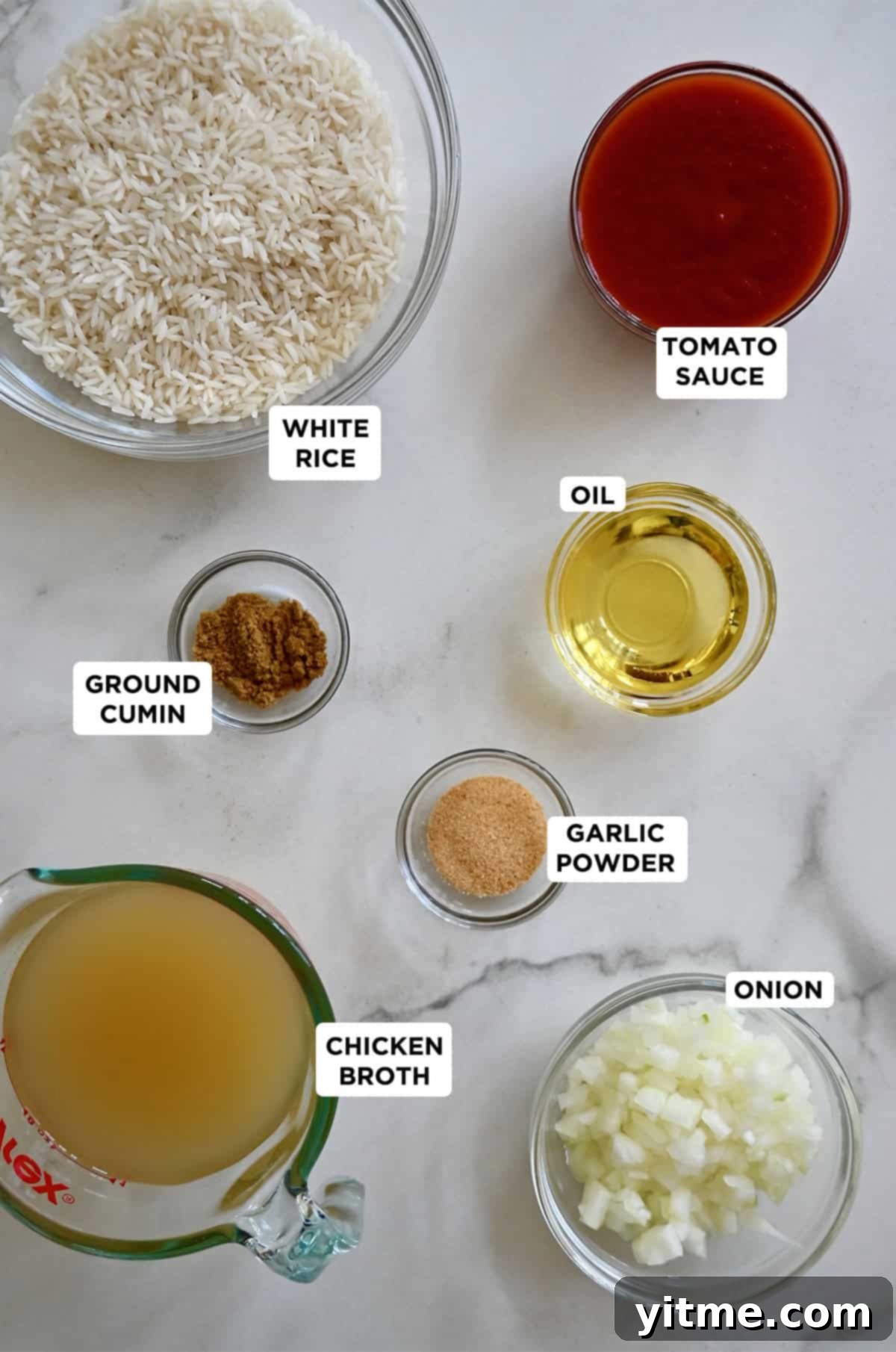 Vibrant Mexican Rice: A Flavorful Fiesta 3 Ingredients for Mexican Rice: Rice, Tomato Sauce, Broth, Spices