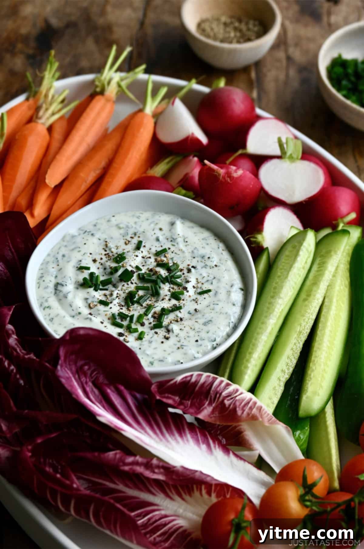 Whipped cottage cheese dip served with fresh vegetables