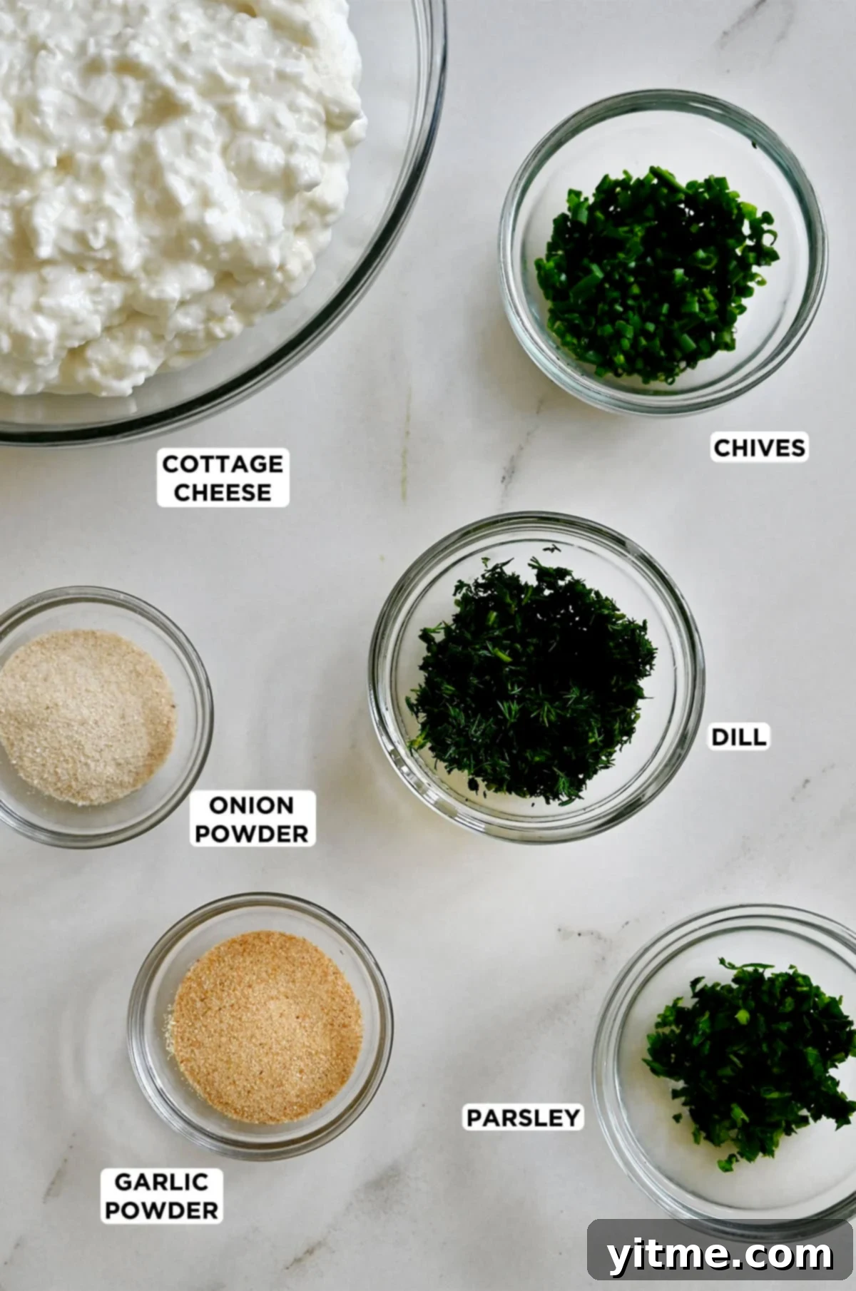 Ingredients for whipped cottage cheese dip