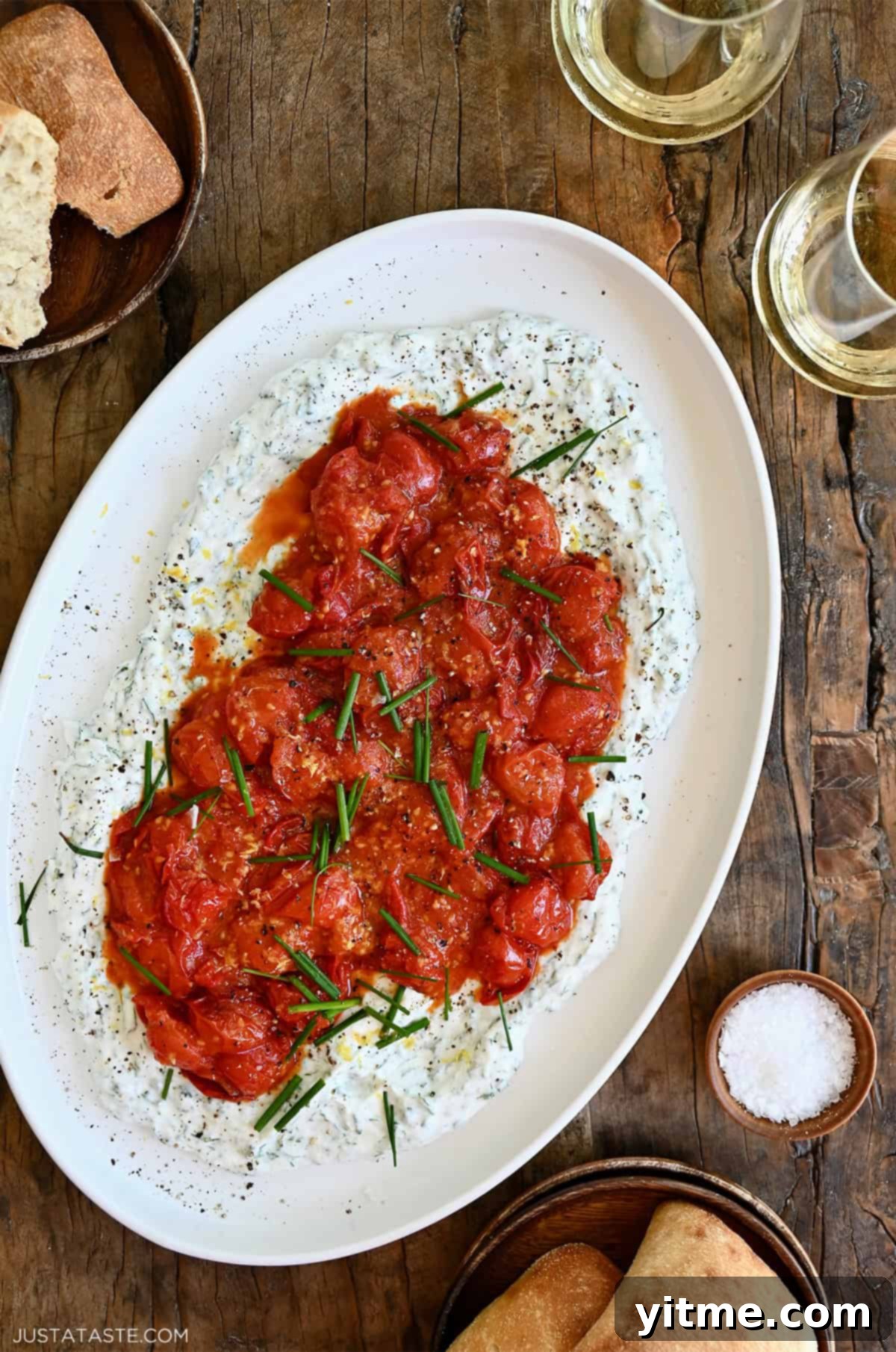 Whipped cottage cheese with jammy tomatoes