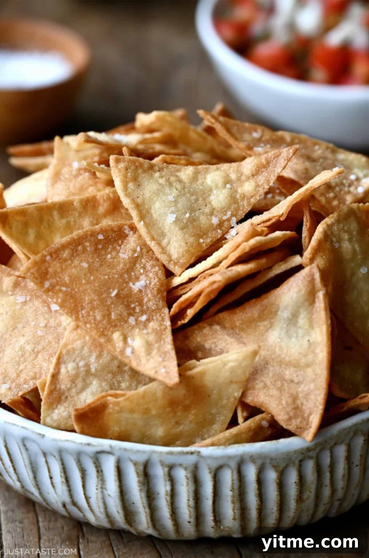 Crispy Homemade Tortilla Chips: Two Ways to Deliciousness 8 A big bowl overflowing with crispy, salty homemade tortilla chips.