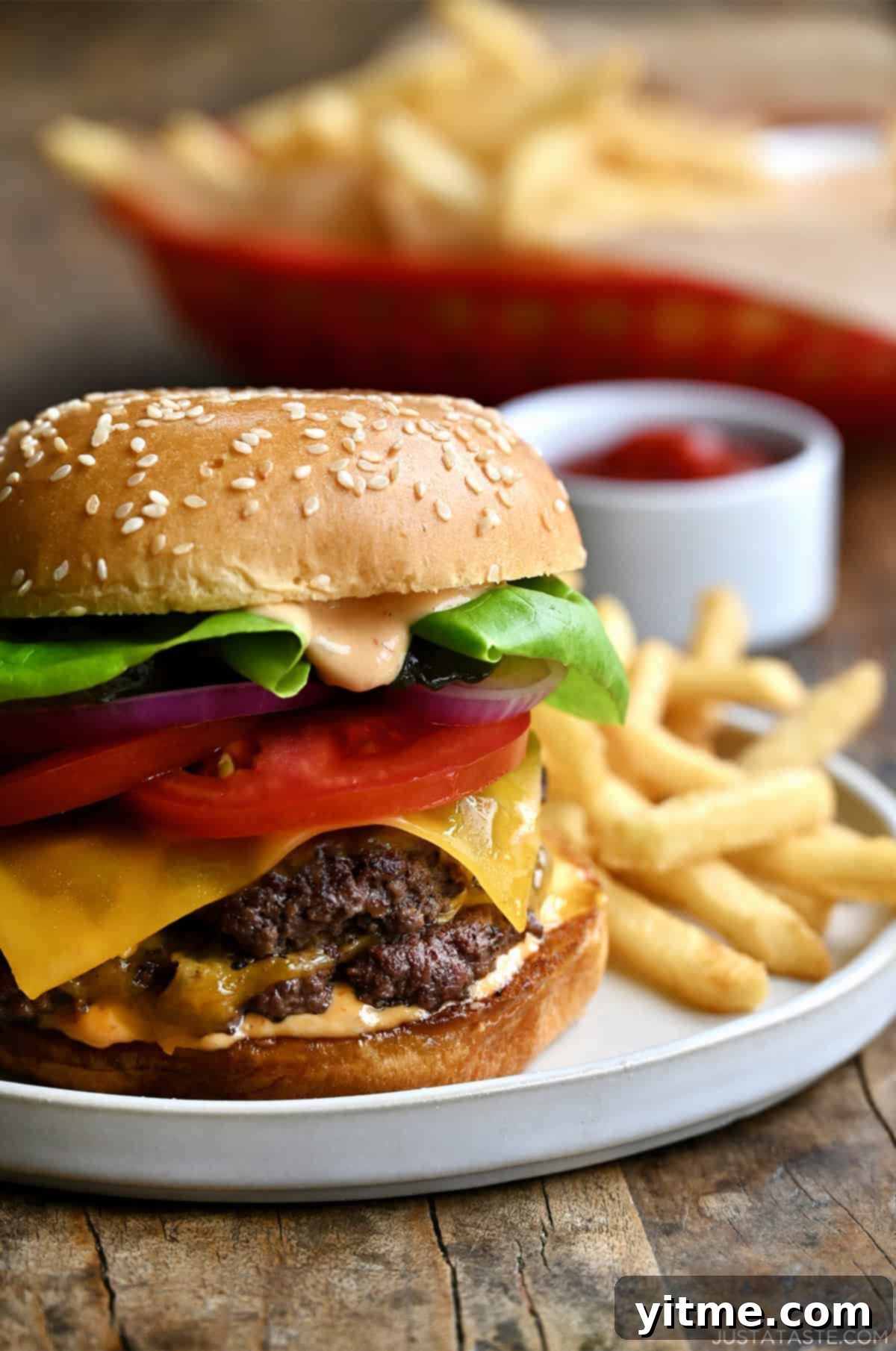 In-N-Out Style Burger Spread 7 Homemade burger sauce on a double cheeseburger.