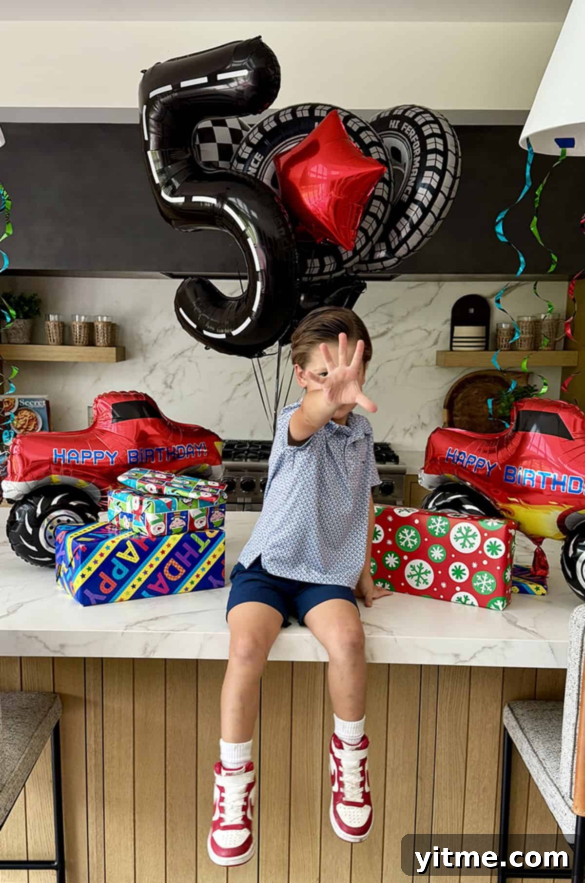 Dean's epic 5th birthday cake, a chocolate monster truck creation