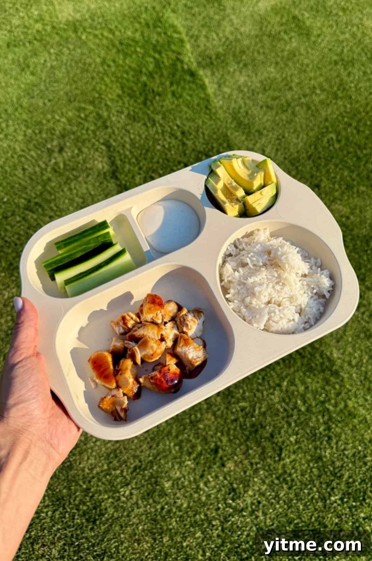Kelly's versatile bamboo trays with dividers, perfect for customized kids' meals