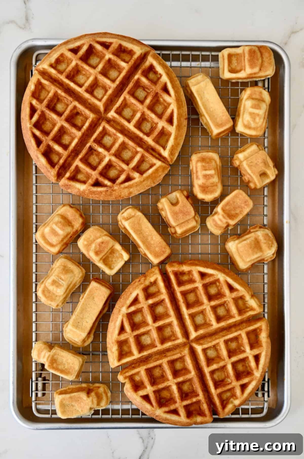 Protein waffles cooling on a wire rack