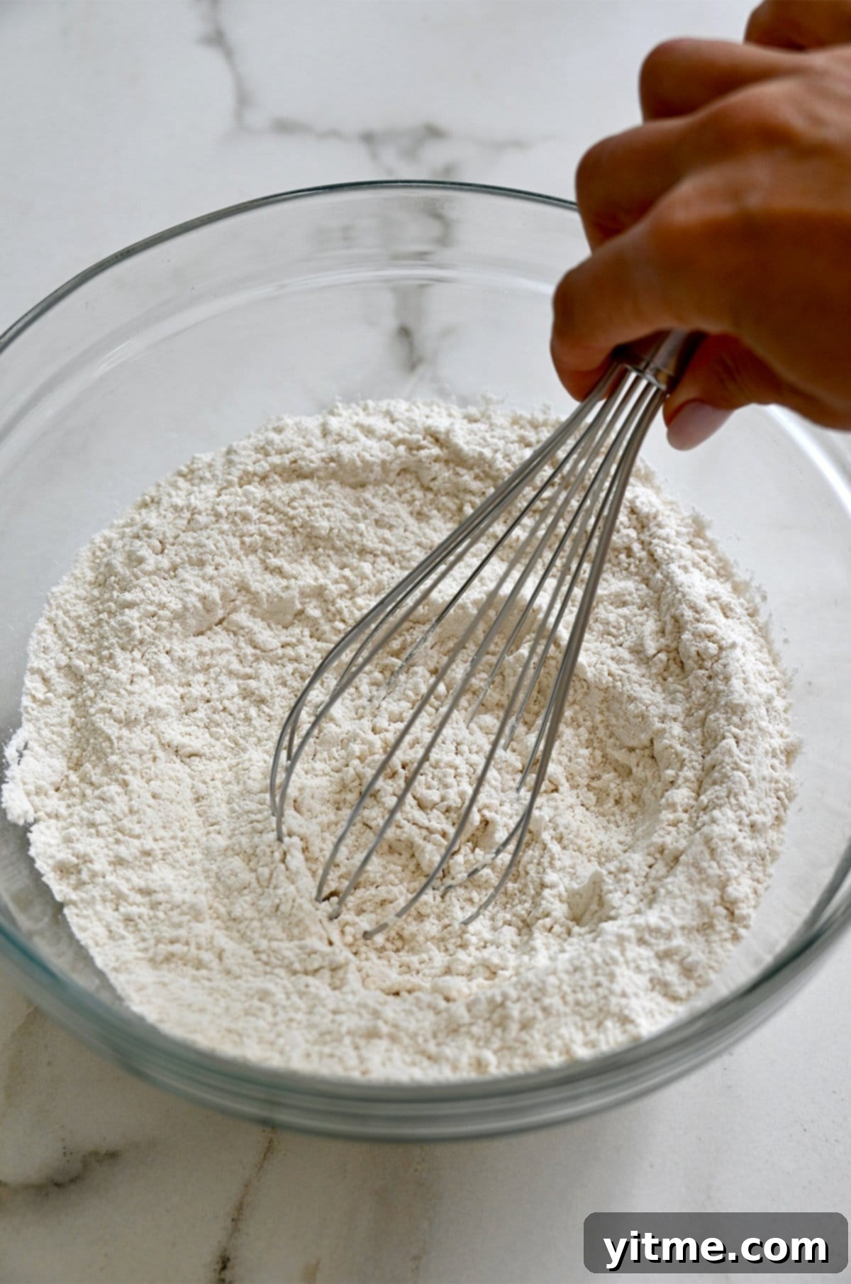 Whisking dry ingredients for waffle batter