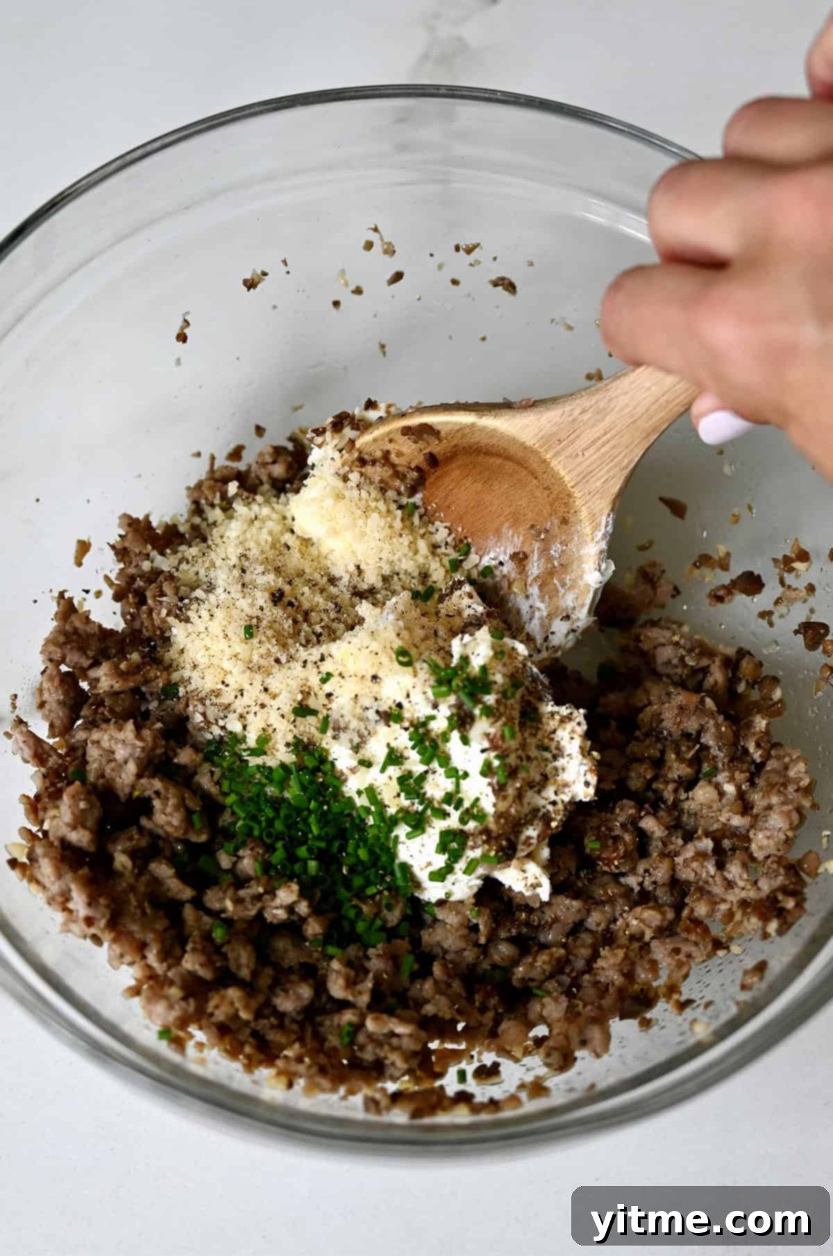 Sausage-Kissed Mushroom Bites 9 Making the sausage filling
