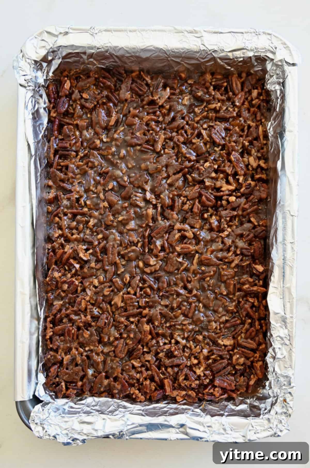 Freshly baked pecan pie bars